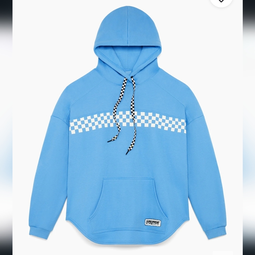 SAVAGE X FENTY XSSENTIAL OVERSIZED RACER HOODIE BABY BLUE WHITE XS NWT RUNS BIG